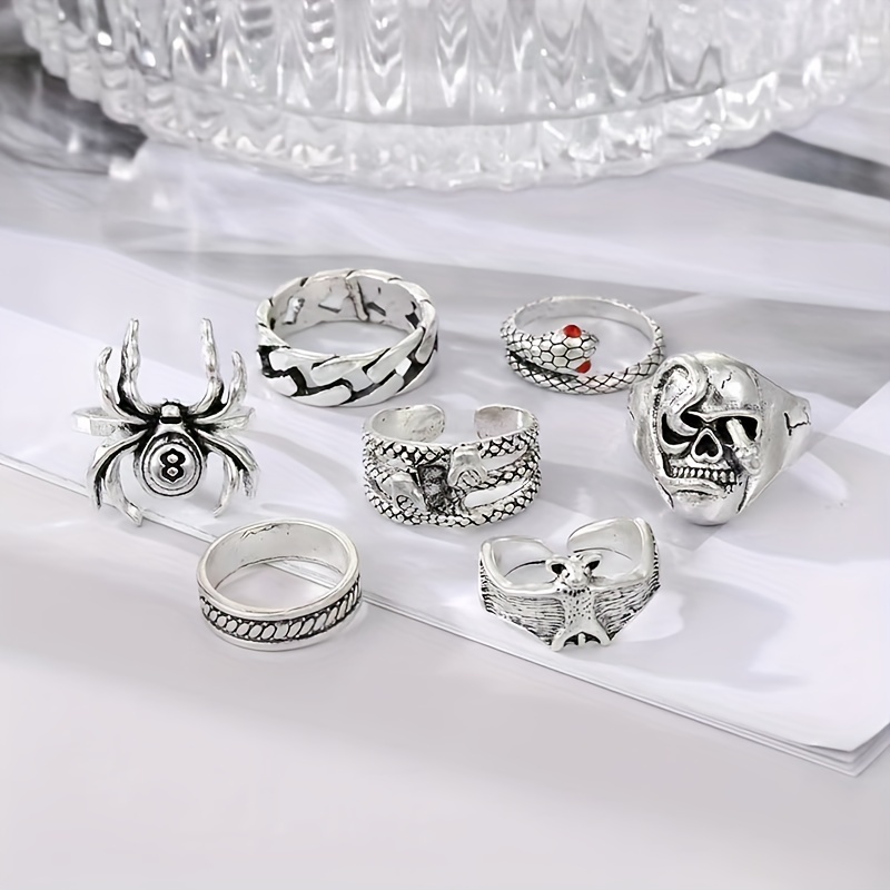 7pcs Vintage Distressed Men's Stacking Ring Set