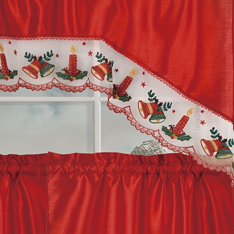 Curtain Tiers Valance Christmas Decoration Red White - Temu