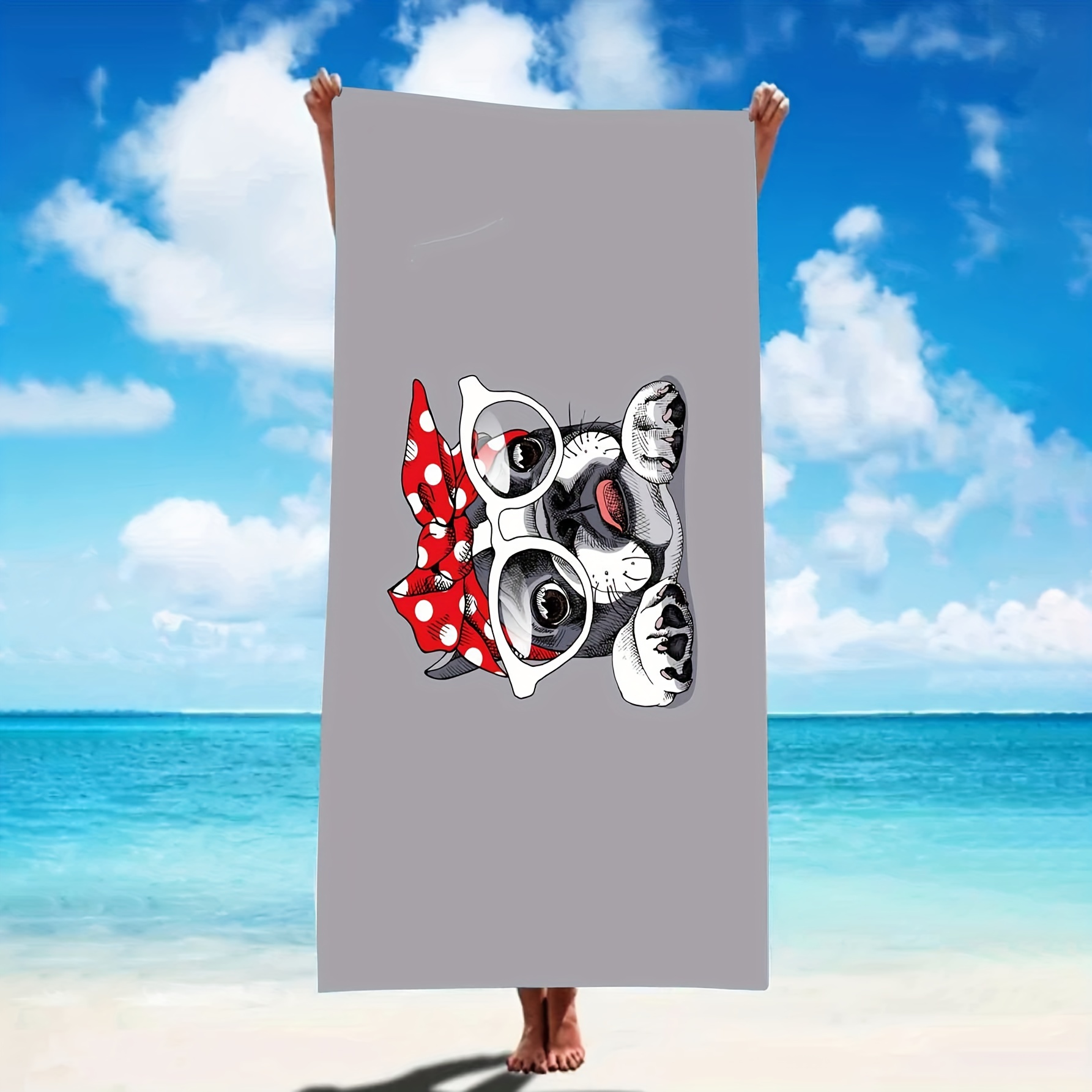 

1pc Women's Microfiber Lightweight Oblong Beach Towels, Soft Quick Drying Towel With A Dog Wearing Glasses Pattern, 59 "x29"/ 150cm*75cm