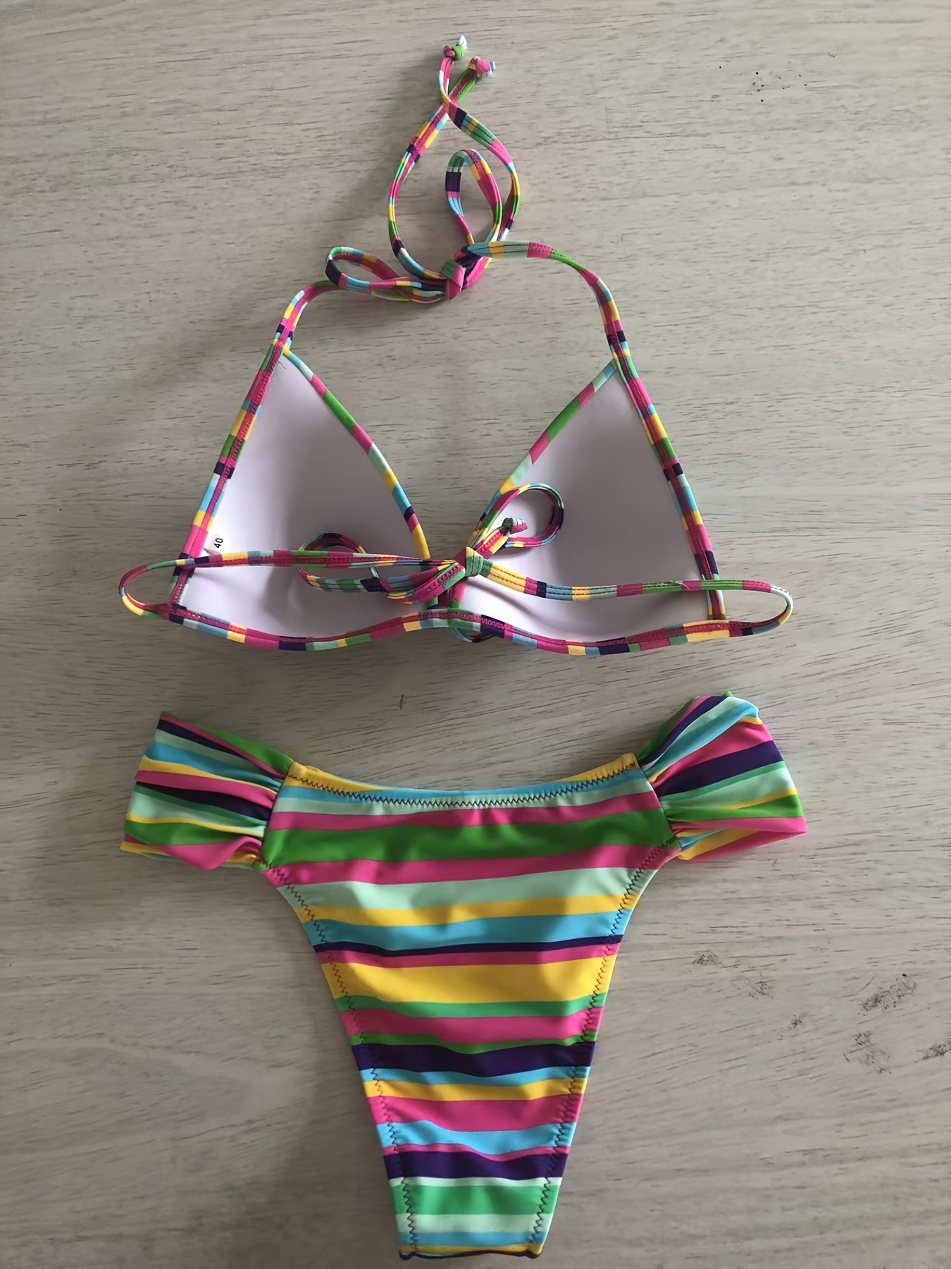 Bikini Swimsuit Women Rainbow Stripe Low Waist Beach Bathing Suit