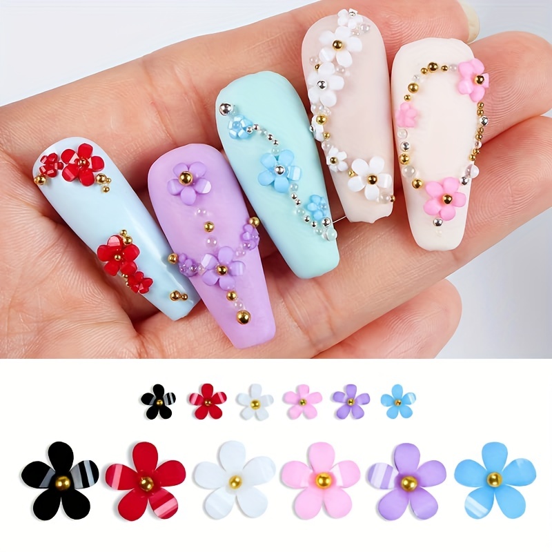 Flower Nail Charms and Silver/Gold Caviar Beads,6 Grids Acrylic Flowers Nail  Design with Metal Nail Ball, Cherry Blossom Spring with Nail Stud, Nail Art  Supplies for DIY Manicure Nail Decoration (C)
