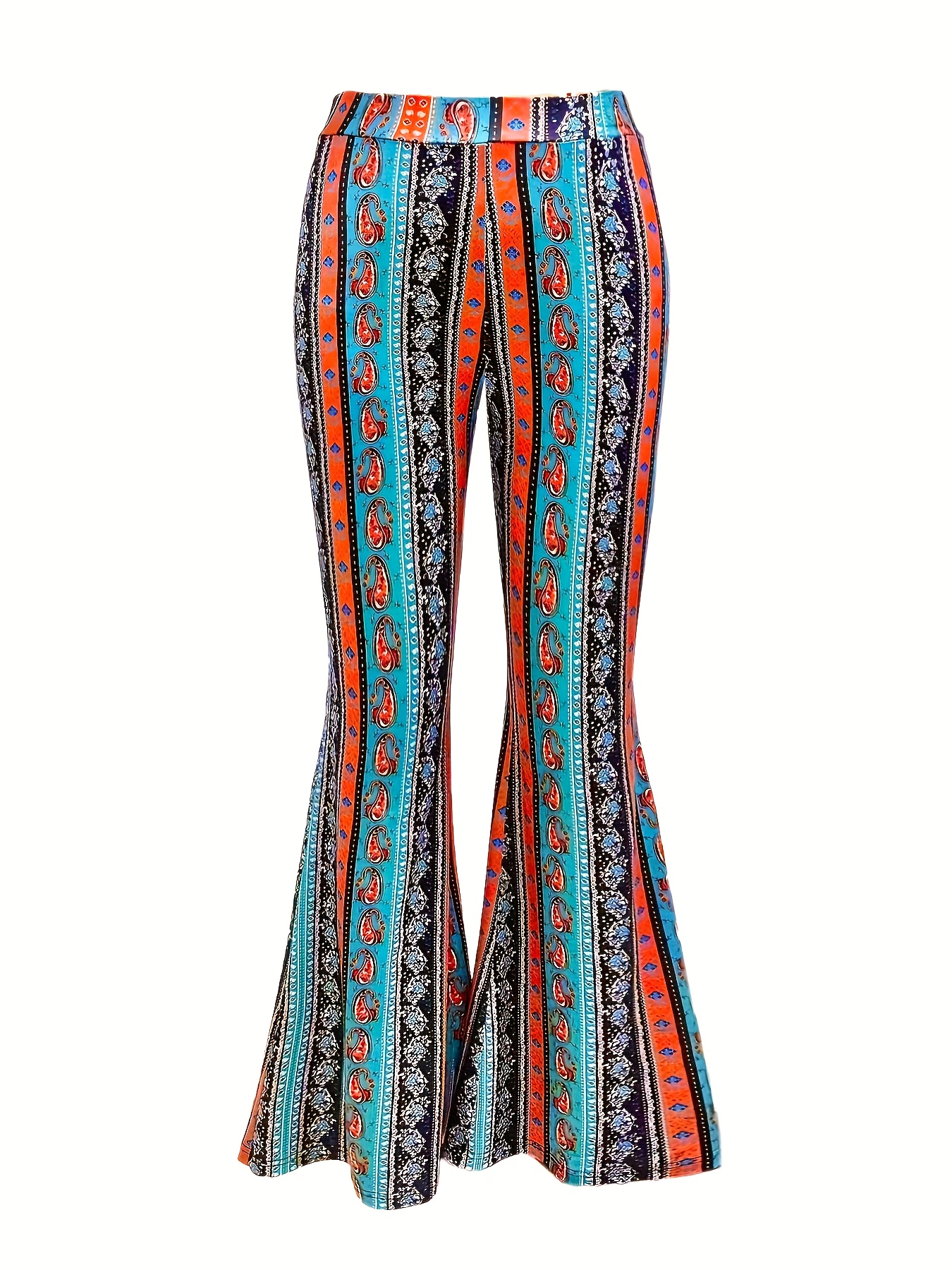 Forbidden Pants, Boho Casual Random Print Flare Pants, Women's