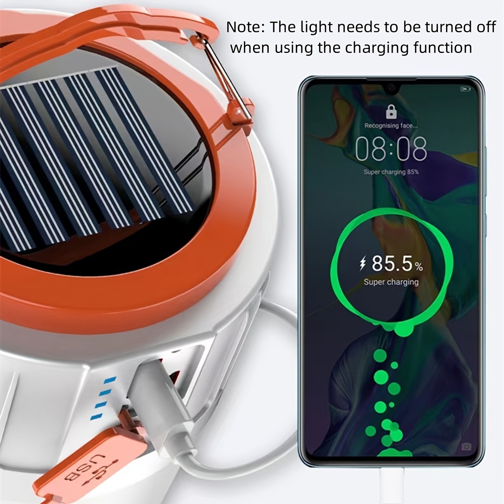 1 pza Lámpara para acampar recargable con luz solar, con conexión USB,  ampolleta LED, luz de emergencia para exteriores - Temu Spain