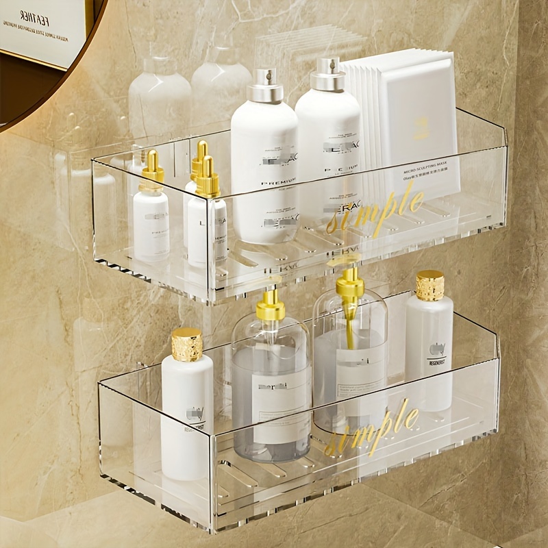 Wall Mounted Bathroom Storage Rack, Letter Graphic Clear Bathroom