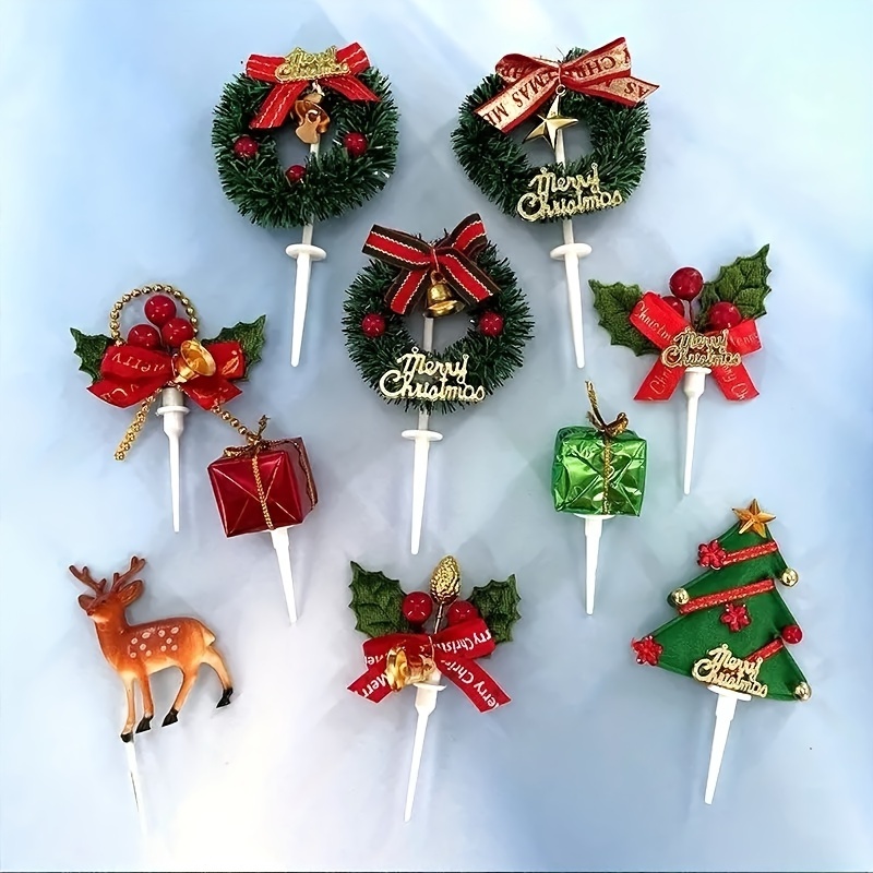 Christmas Cake Top Set Deer Leaf And Grass Ring Decorations - Temu