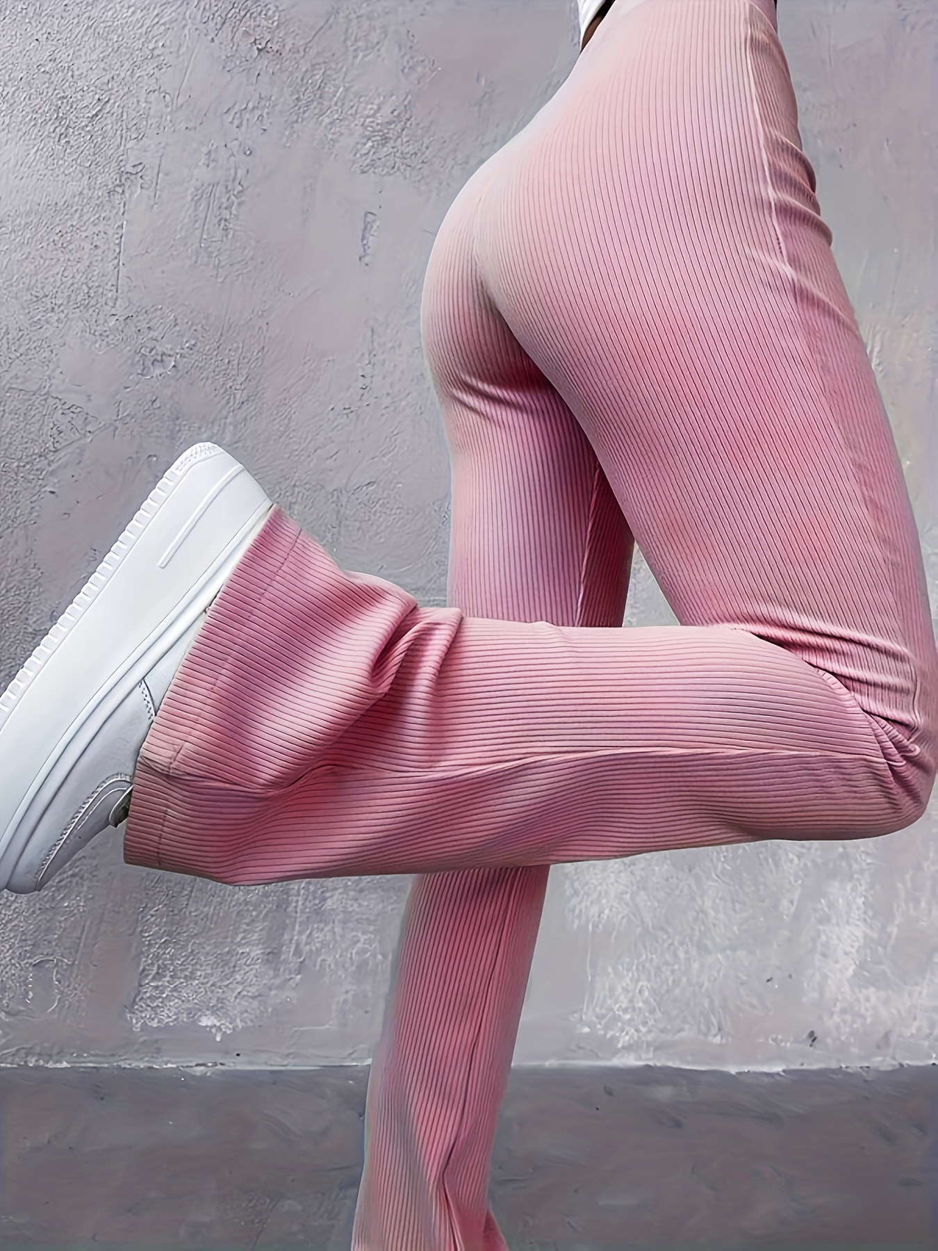 Pink Stretch Cotton Ribbed Flare Legging