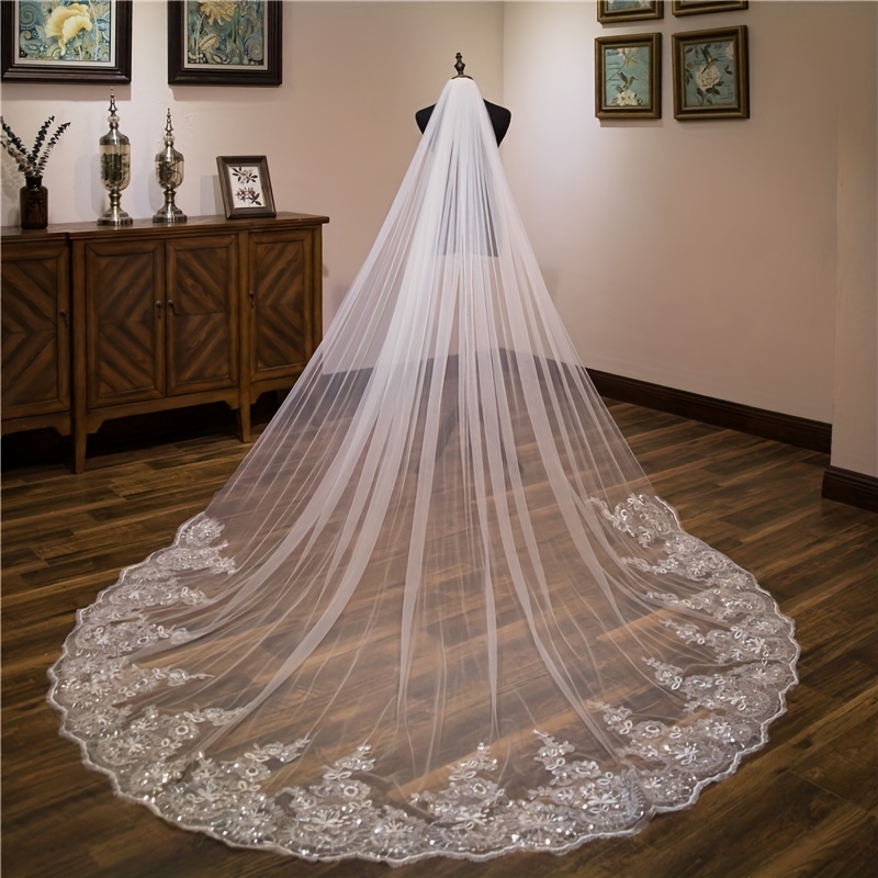 Sparkly Bling Bling Bridal Wedding Veils Bridal Veils Long Cathedral Length  Sequined Beads Bride Veil With Free Comb