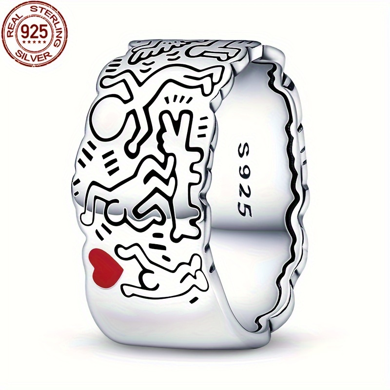 

925 Sterling Silver Statement Ring Punk Hip Hop Style Wide Band Ring Jewelry For Women Daily Wear
