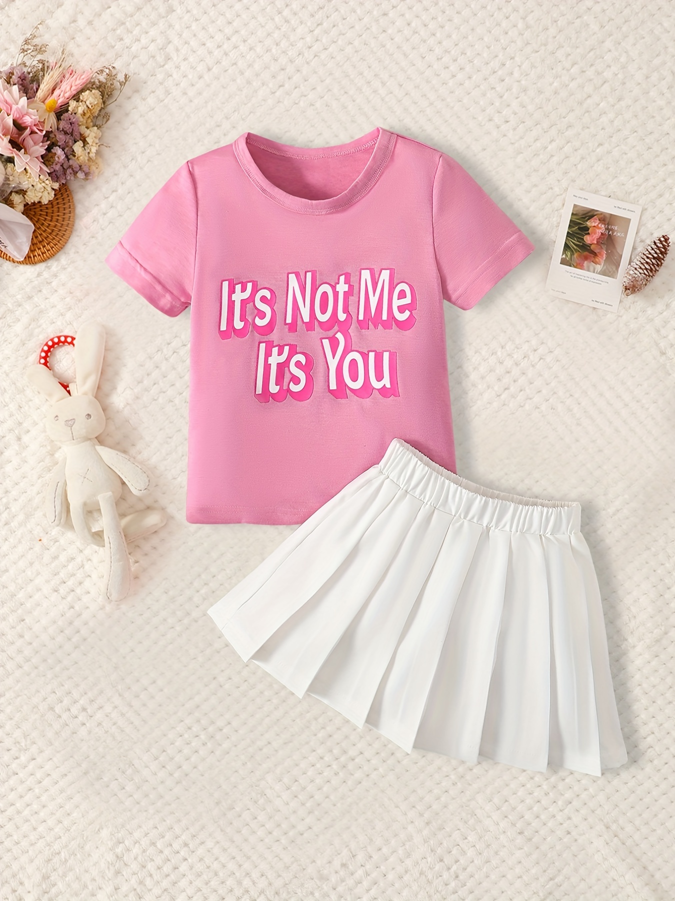 Girl's Preppy Style Outfit T shirt Pleated Skirt Set 's 's - Temu Australia