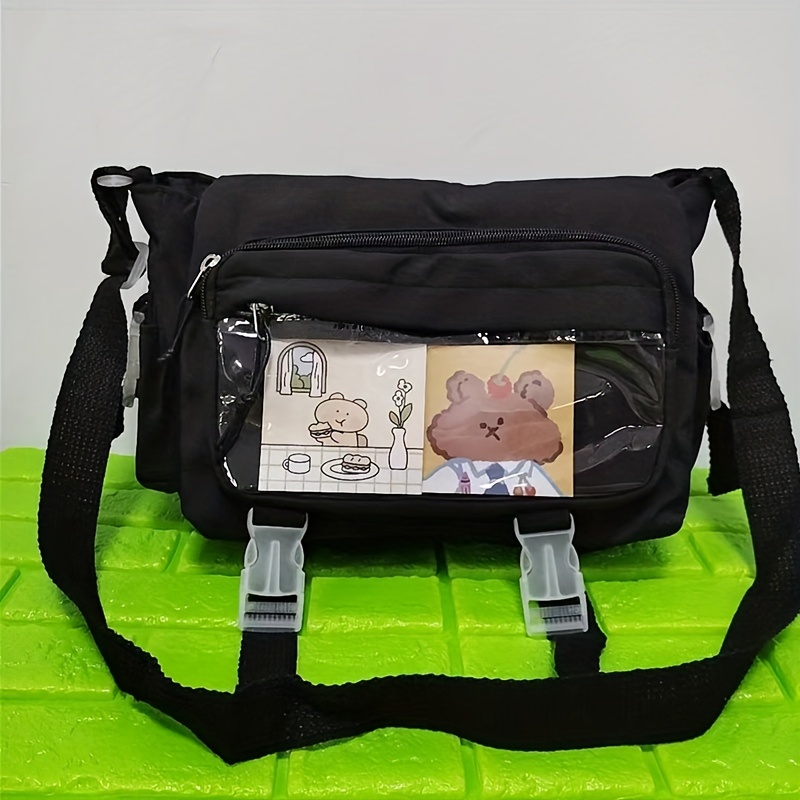 Kawaii Nylon Crossbody Bag, Clear Pocket Front Shoulder Bag, Student Flap  Messenger Bag - Temu