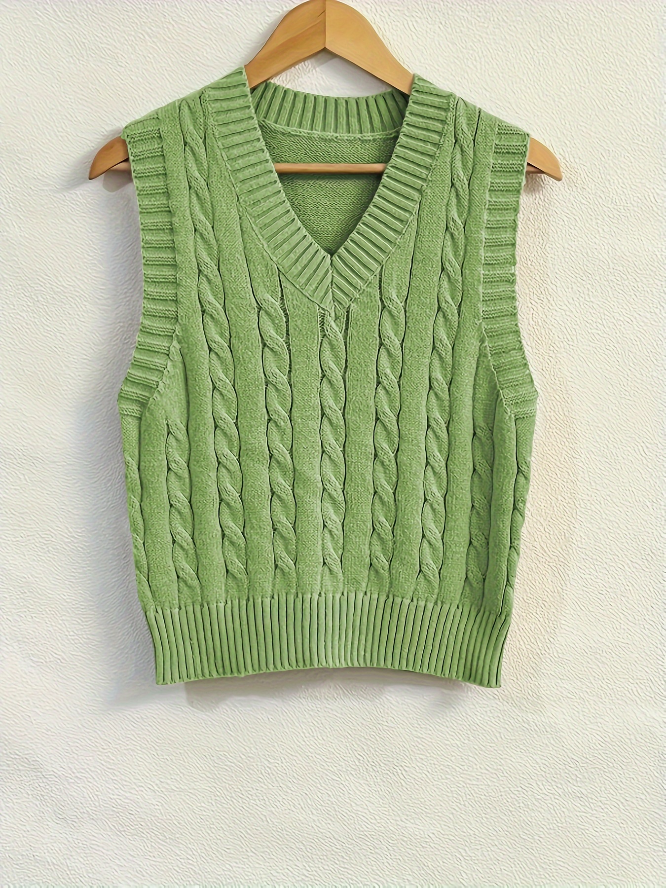 Twist Pattern V Neck Sweater Vest, Y2K Sleeveless Vest For Spring & Fall,  Women's Clothing