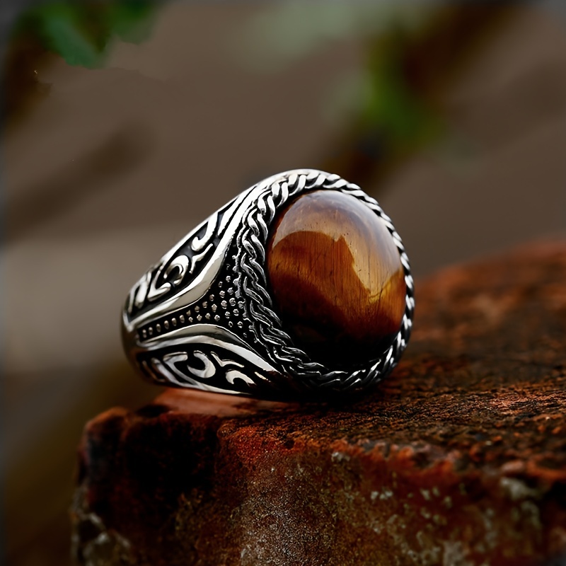 Vintage Tiger Eye Gemstone Ring, Classic Oval Design