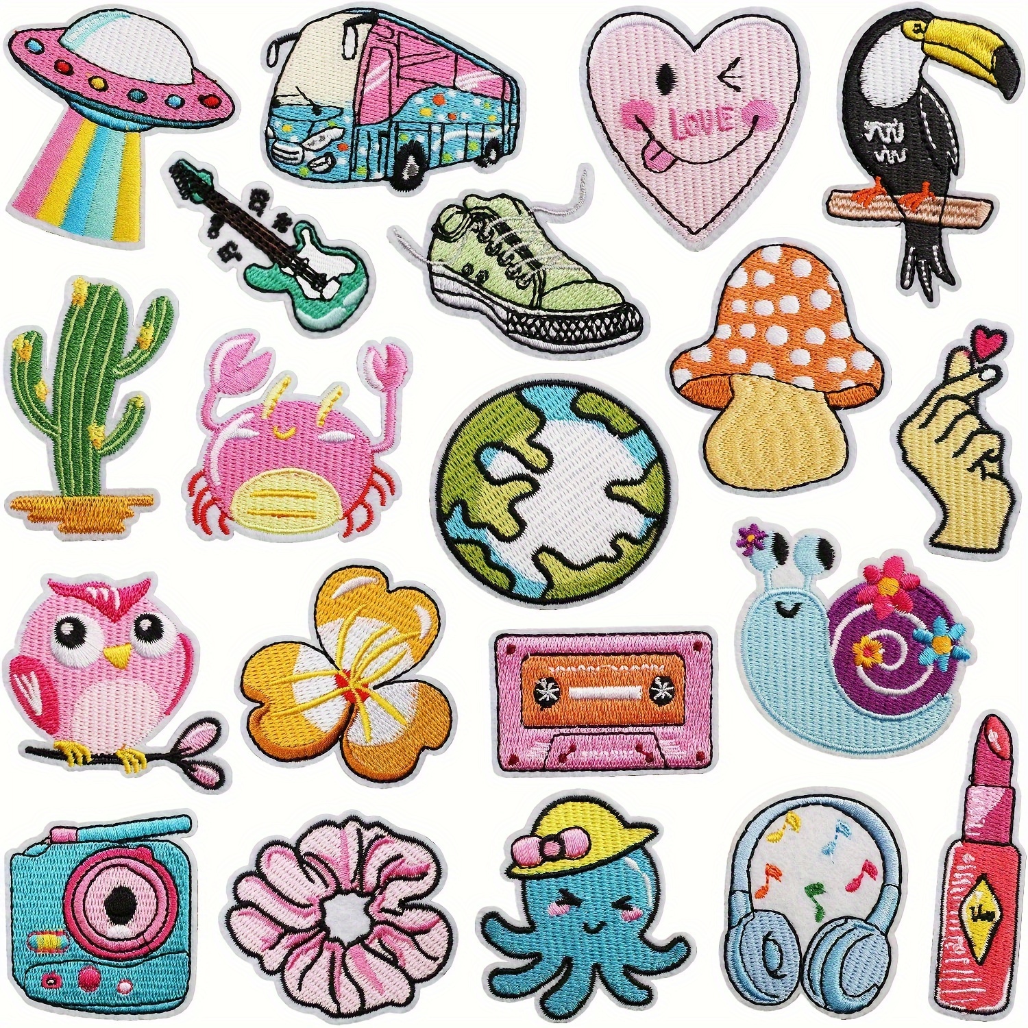 20Pcs Pink Preppy Iron on Patches for Girls Embroidered DIY Sew on Applique