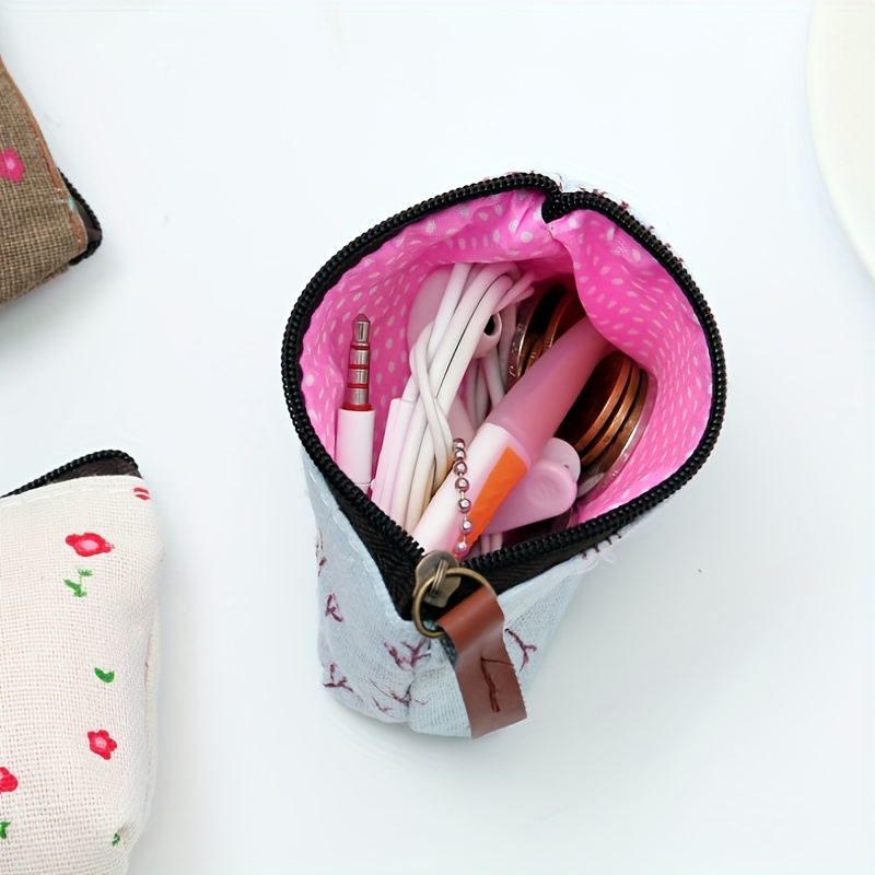 Fashion Flower Pattern Cute Coin Purses Small Fresh Canvas Zipper Coin  Wallet Girls Earphone Coin Key