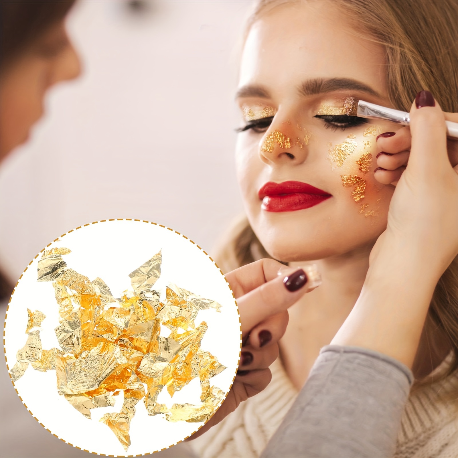 Rose Gold Flakes Makeup, maquillaje con pan de oro rosado
