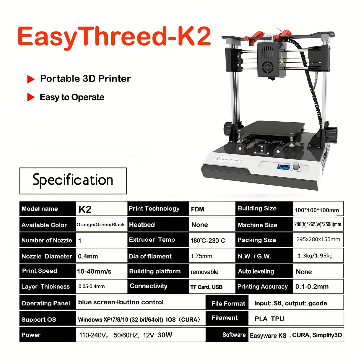 1pc Easythreed 3dプリンターk2、初心者向け、スクリーンコントロール ...