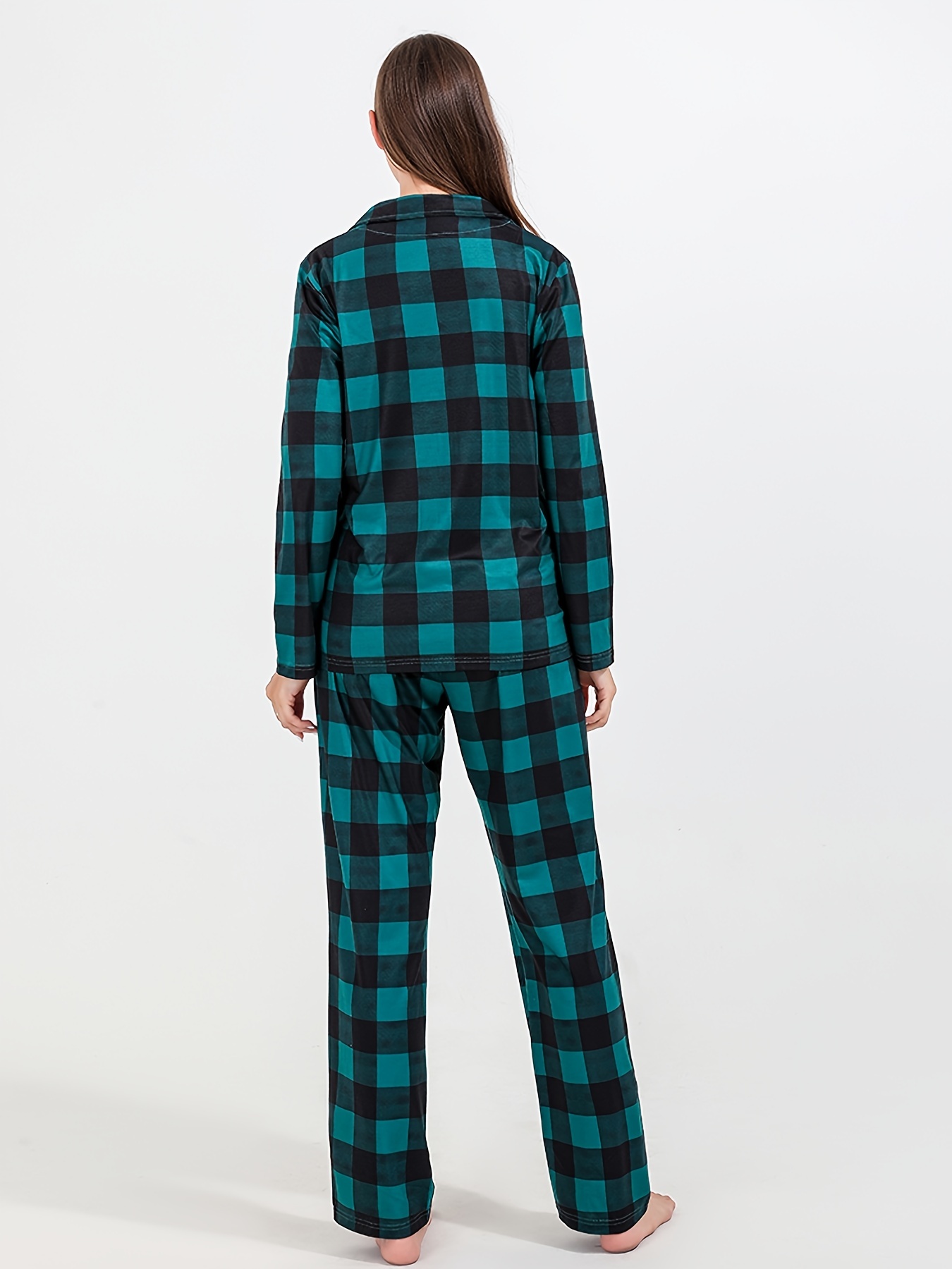 Colorblock Plaid Christmas Pajama Set Long Sleeve Buttons - Temu