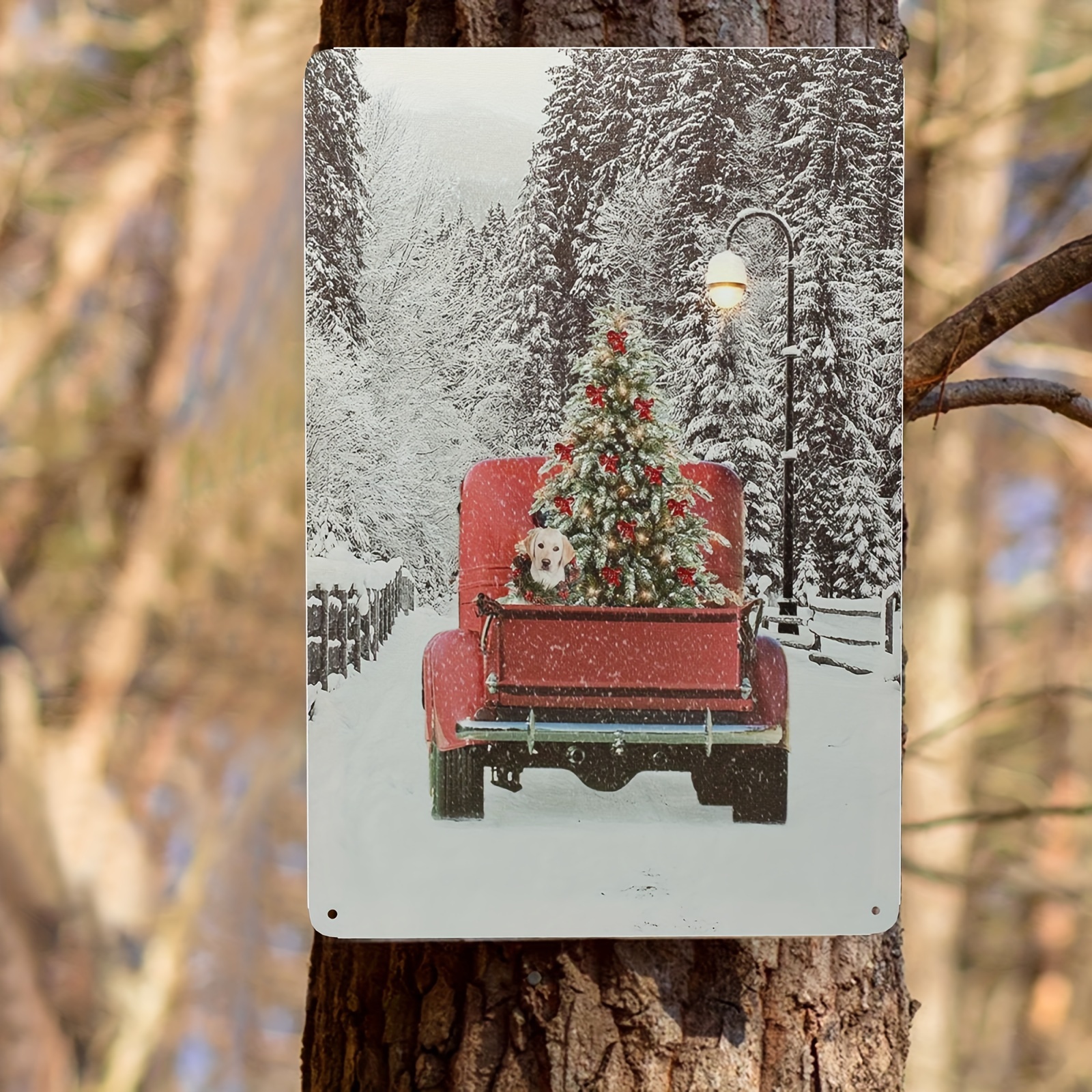 Primitive Winter Christmas Red Truck Vintage Bread Tin Loaf