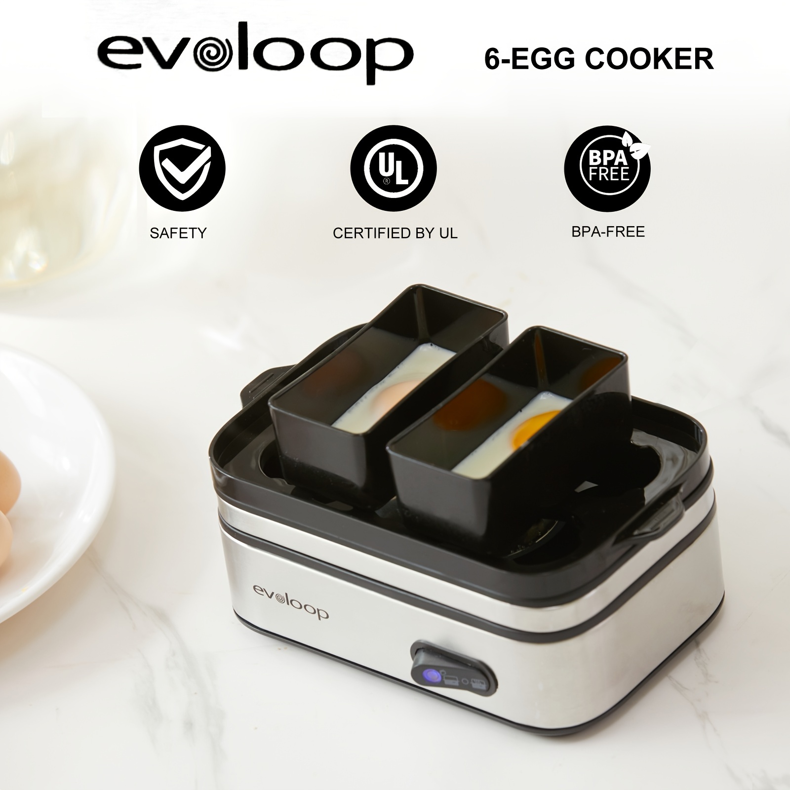 Evoloop Rapid Egg Cooker Electric 6 Eggs Capacity, Soft, Medium, Hard  Boiled, Poacher, Omelet Maker Egg Poacher With Auto Shut-Off, BPA Free