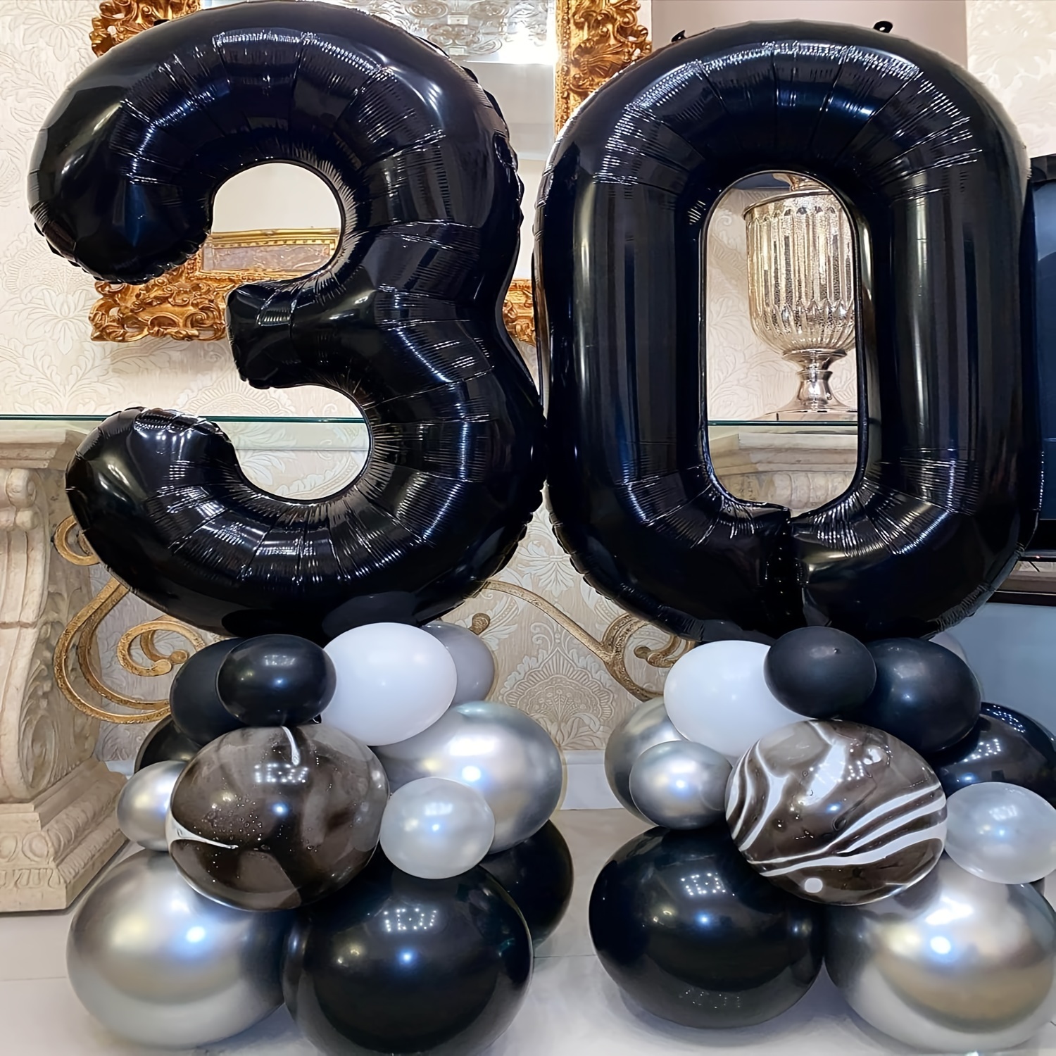30 Ans Décorations Anniversaire de Fête en Noir Or,30 Ballons