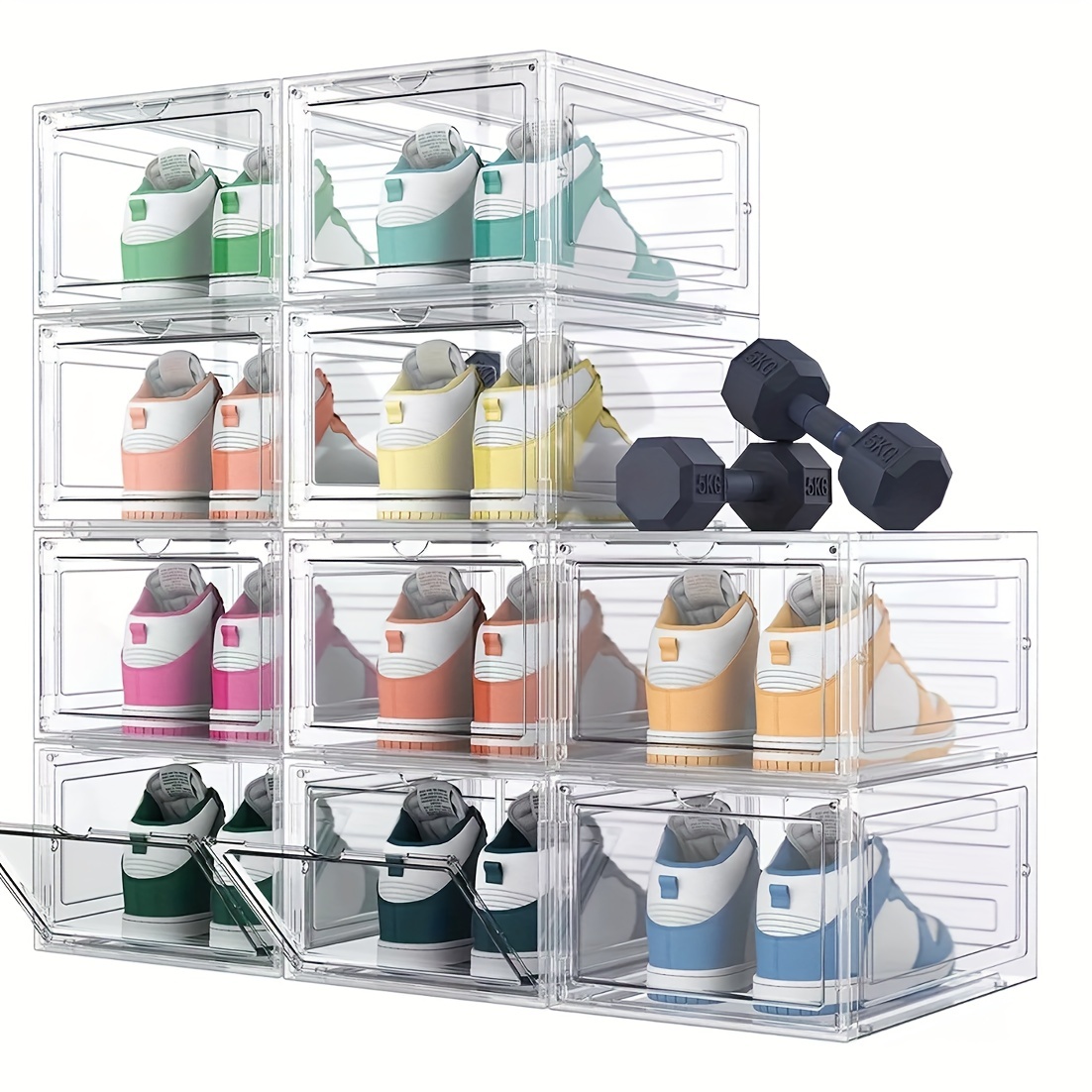Wttfc Caja de zapatos transparente, caja de zapatos transparente, juego de  6, cajas de zapatos apilables de plástico con puerta transparente, cajas