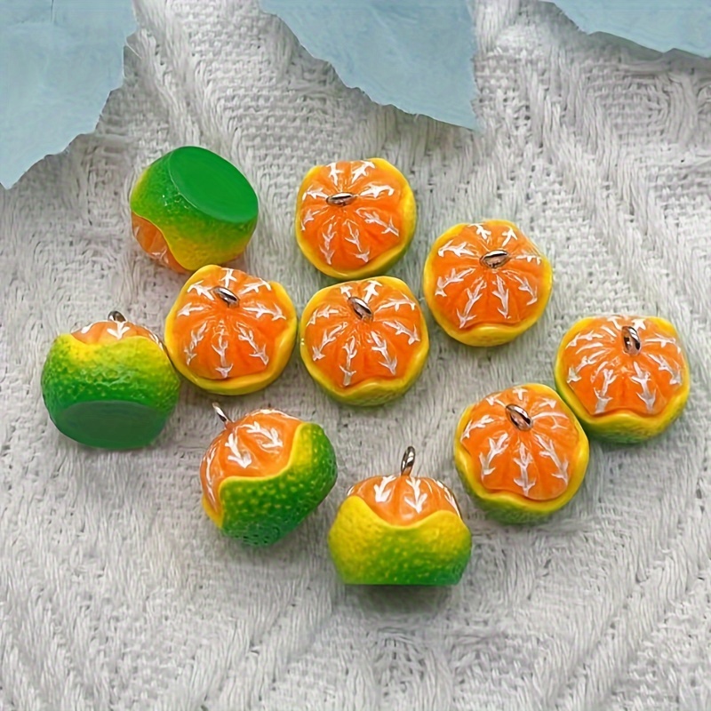 10pcs Resin Orange Fruit Charms Bumpy w/ Hang Loop Dangle Pendants 43x23mm