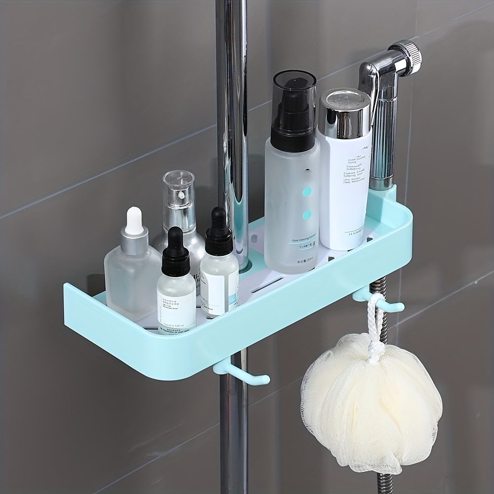 1pc Bathroom Shower Shelf With Hooks And Shower Rack, Punch-free