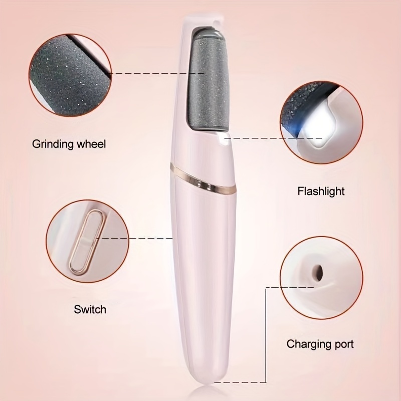 usb oplaadbare elektrische voetpedicure tool -   wit met gouden accenten,   rollerkoppen voor gladde voeten, draagbare verwijderaar van dode huid & eelt, 500mah lithium batterij, thuis spa ervaring, voetgladmakend hulpmiddel|ergonomisch ontwerp|led display functie 2
