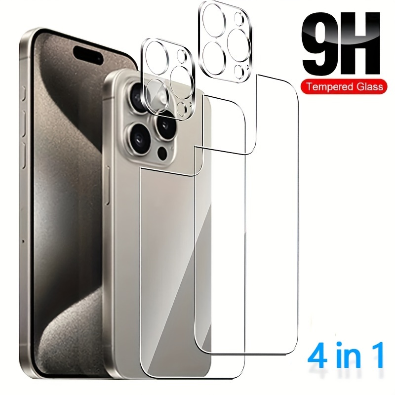 

4 In 1pc Tempered Glass For 15 Pro Max 15 Plus Back Screen Protector With Camera Lens Film For 15 15 Pro 14 13 12