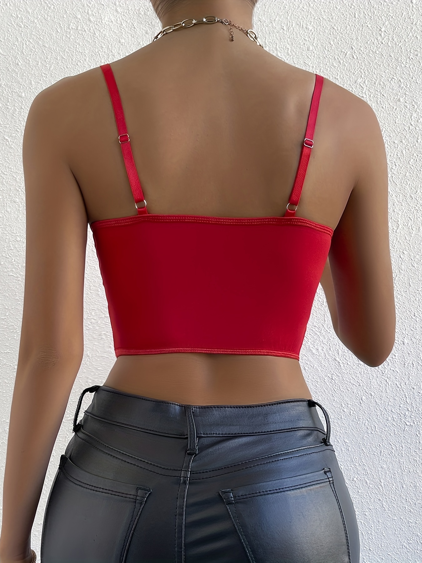 Lace Bustier Spaghetti Strap Top Sexy Crop Backless Cami Top - Temu Canada
