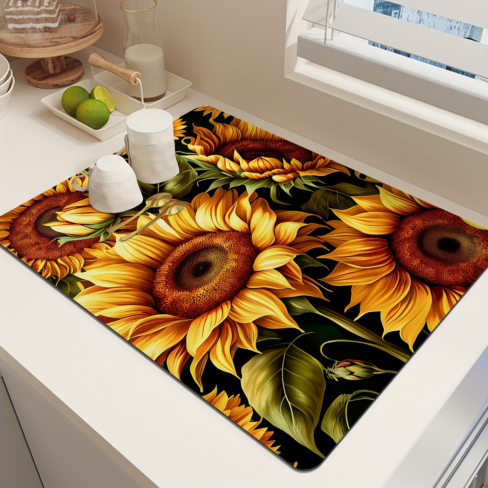 Flower Decorat Picture Super Absorbent Rubber Drainage Pad Waterproof  Vintage Dish Drying Mats Tableware Mat Home Decoration