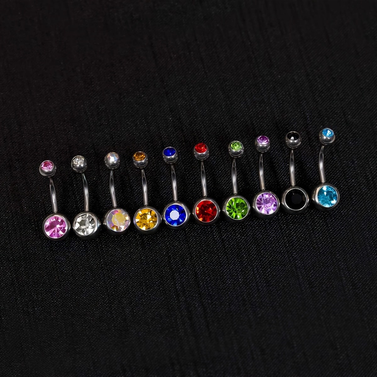 

6pcs/10pcs Classic Belly Button Barbell Ring 316l Stainless Steel Colorful Rhinestone Decoration Navel Stud Navel Barbell Ring Surgical Steel Navel Nail Body Piercing Jewelry For Women Daily Wear