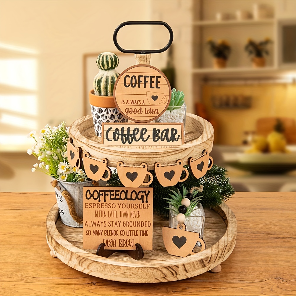 Coffee Farmhouse Tiered Tray Decors Set, Coffee Bar Decor Sign