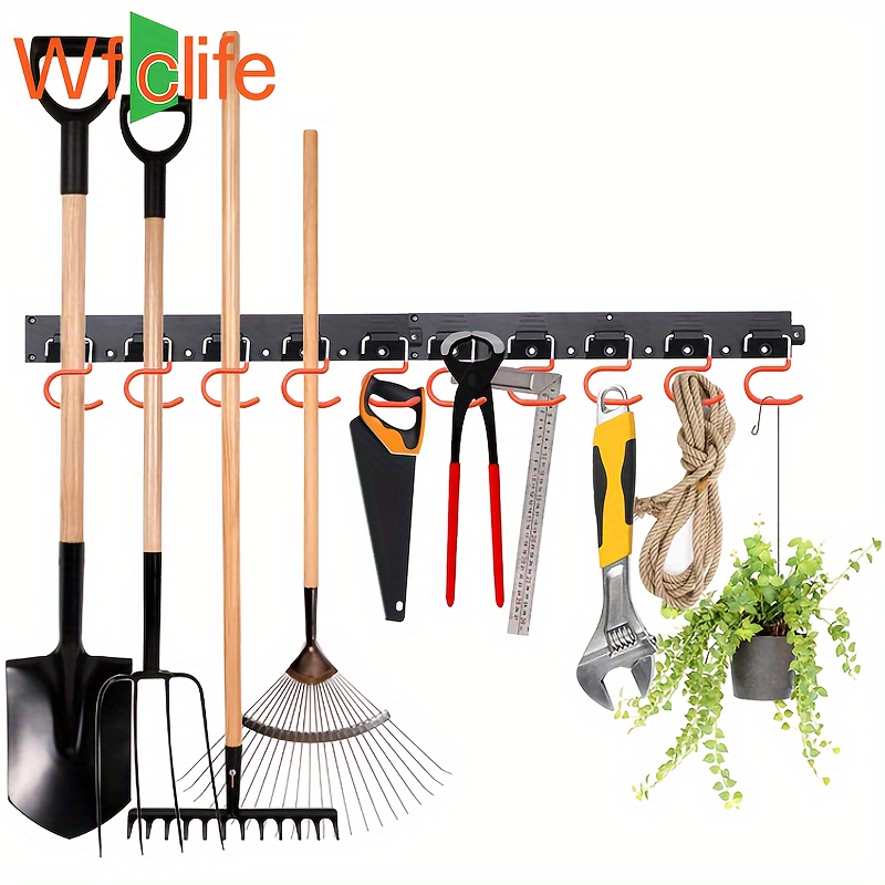 Organizador de herramientas de jardín, almacenamiento y organizaciones,  estante de montaje en pared para jardín, patio, palas, rastrillos, escobas