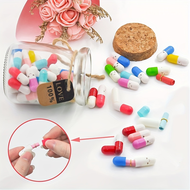 50pcs Capsule Letters Message In A Glass Bottles, Cute Smiling Face Love  Friendship Mixed Colors Pill With Wishing Bottle, Message Pills For  Boyfriend