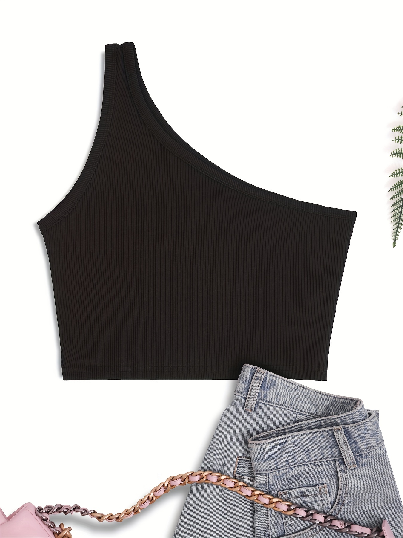 One Shoulder Ribbed Crop Tank Top Y2k Sleeveless Tank Top - Temu Canada