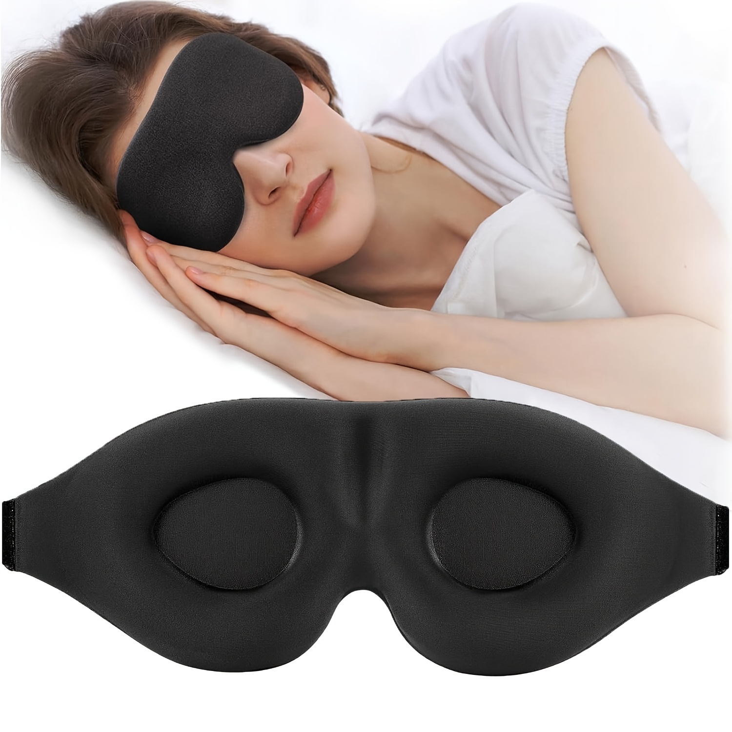 Masque contour des yeux de nuit 3D Masque de sommeil réglable Masque pour  les yeux Blackout de luxe - Noir