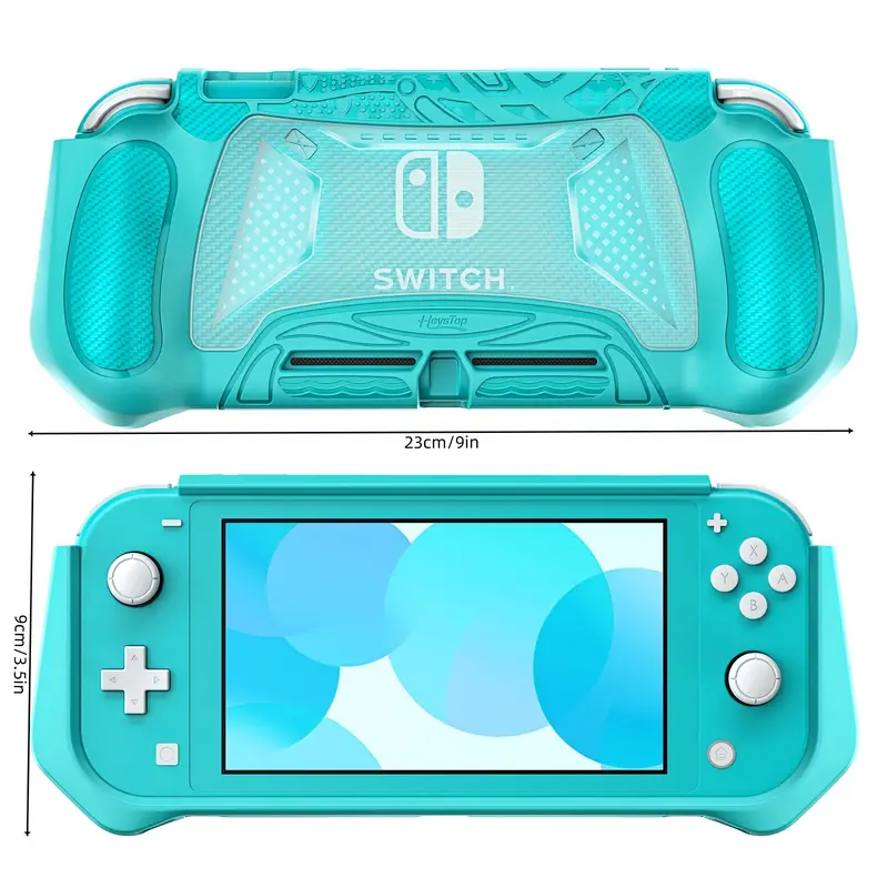 for switch lite case cover for switch lite protective case with game card storage tempered glass screen protector and thumb grip switch lite grip case anti scratch non slip case turquoise details 0