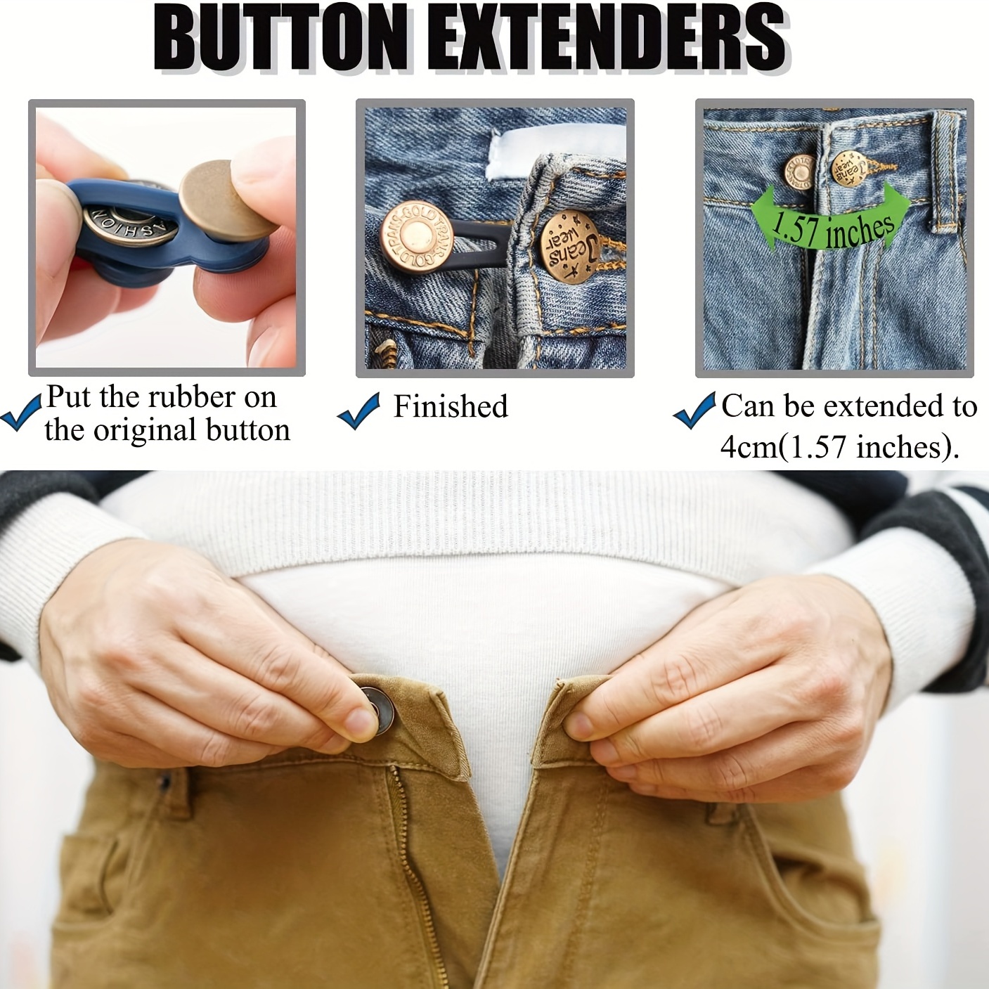 4pcs Button Extender for Pants, Pants Extender for Maternity,Buttons Extender Waistband Extenders Jean,Waist Extenders,Pants Button Extender (Elastic)