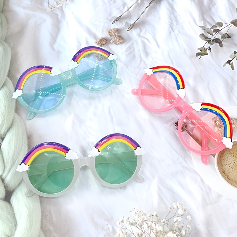 Cute Round Frame Rainbow Sunglasses, Cartoon Decorative Sunglasses Party Outdoor Hiking Traveling, Boys And Girls - Temu