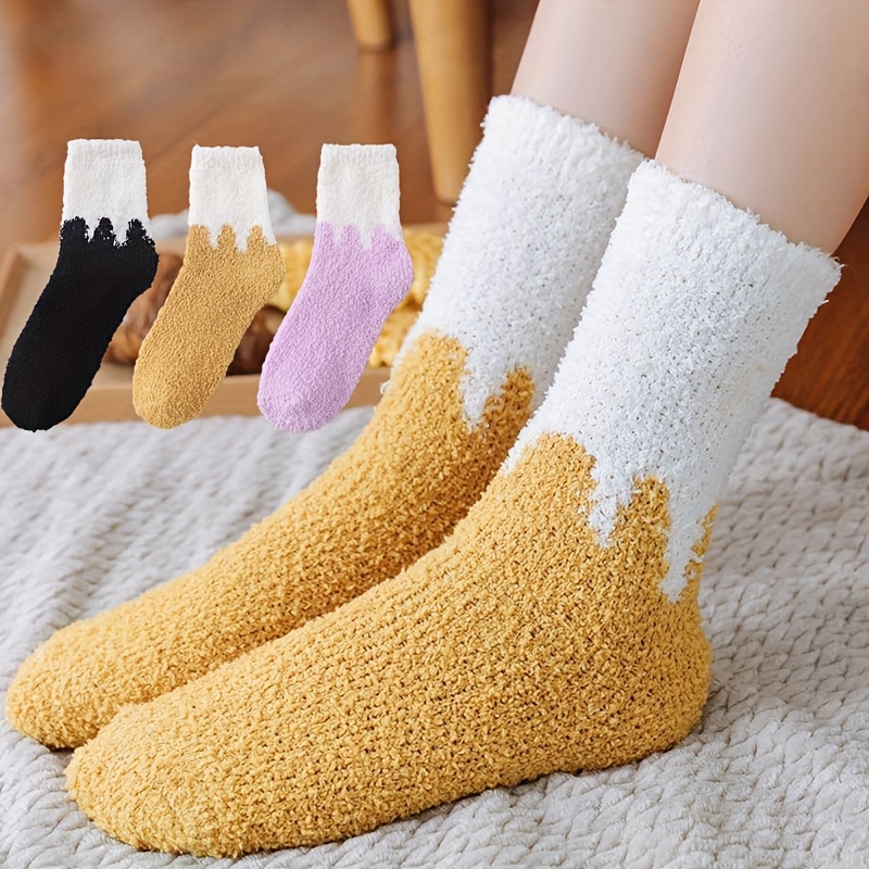 Women's Fuzzy Soft Colored Cozy Plush Warm Fluffy Socks - Yellow - 4 Pairs