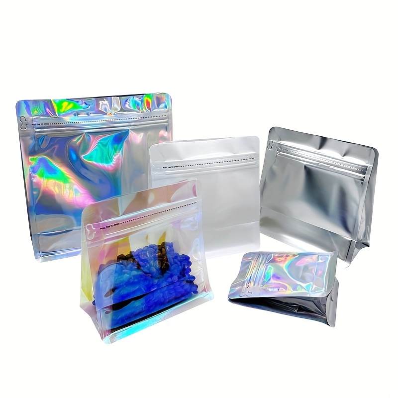 Christmas Decorations 100 PC Resealable Smell Proof Bags Holographic Ziplock  Bags Flash Aluminum 
