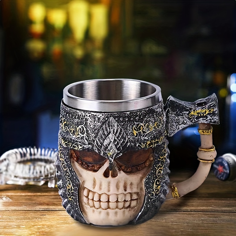 Stainless Steel 3D Drinking Cup Resin Skull Mug Beer Tea Cups Bar