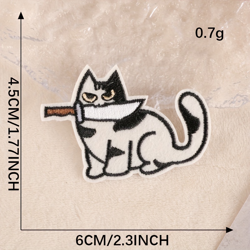 Cute Cat With Knife Iron On Patch - Diy Embroidered Applique For Clothing,  Jackets, Jeans, Hats, And Backpacks - Temu