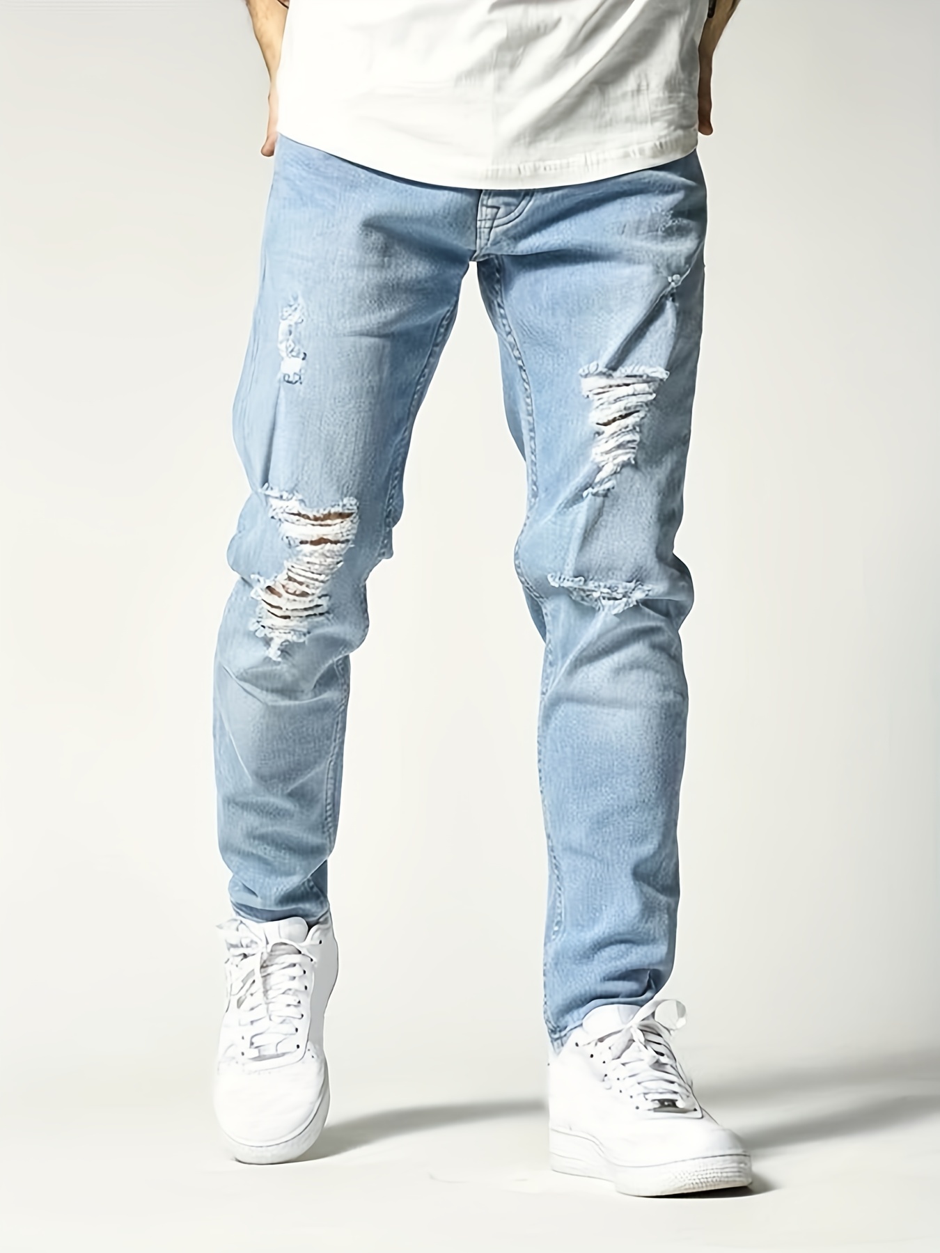 Boys Black Ripped Distressed Stretch Jeans Skinny Slim Fit - Temu