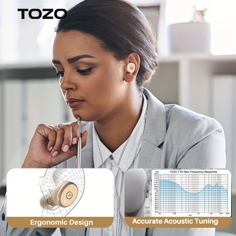 TOZO T10 White Bluetooth 5.0 Wireless Earbuds with Wireless Charging Case  IPX8.