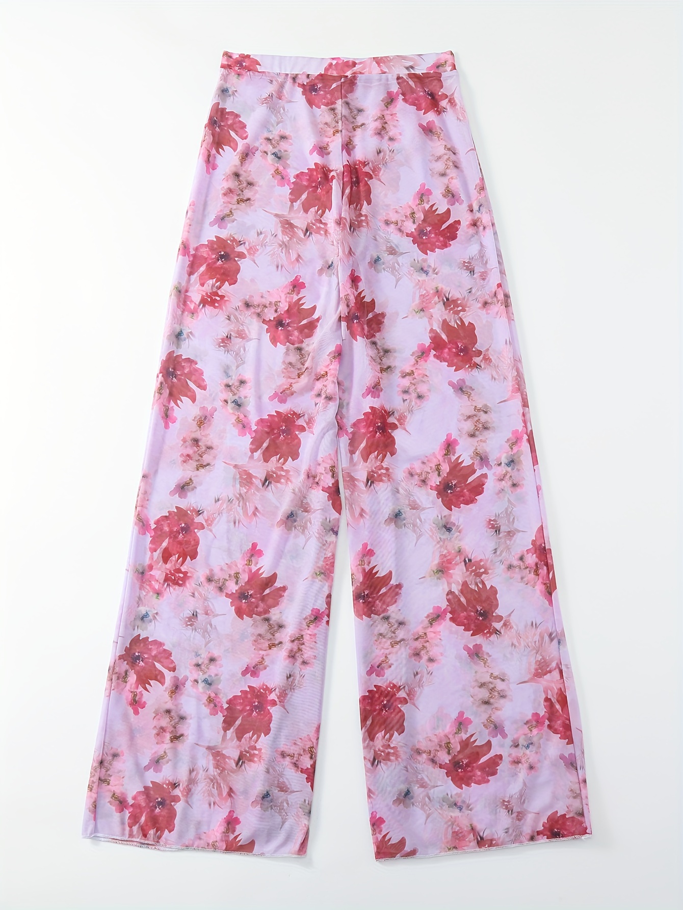 Pantalones sueltos con estampado de hojas de flores tropicales, cintura  alta y pierna ancha, elegantes y semitransparentes, pantalones de playa  para m
