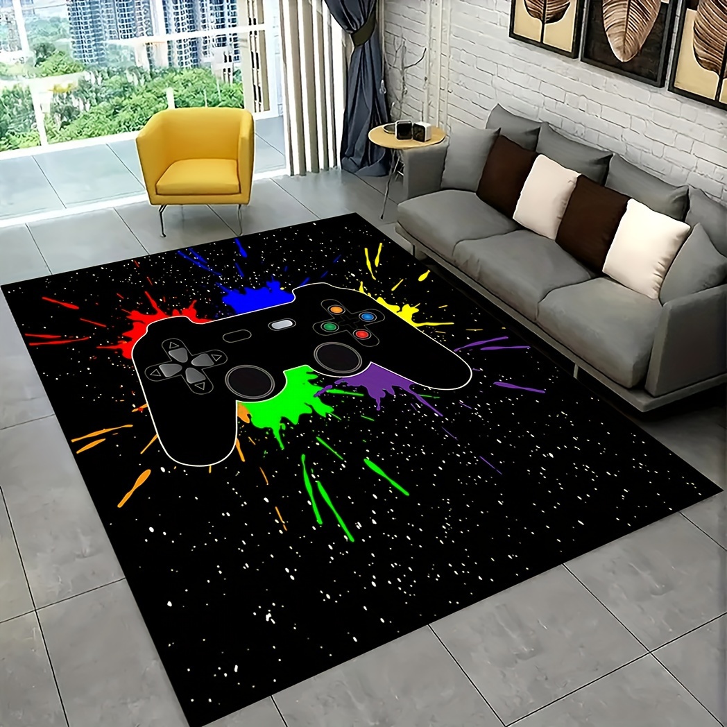 Large 39''x59'' Gaming Rug Controller Area Carpets for Kids Game Home Rug  Living Play Home Decor Non-Slip Comfy Floor Mat Black