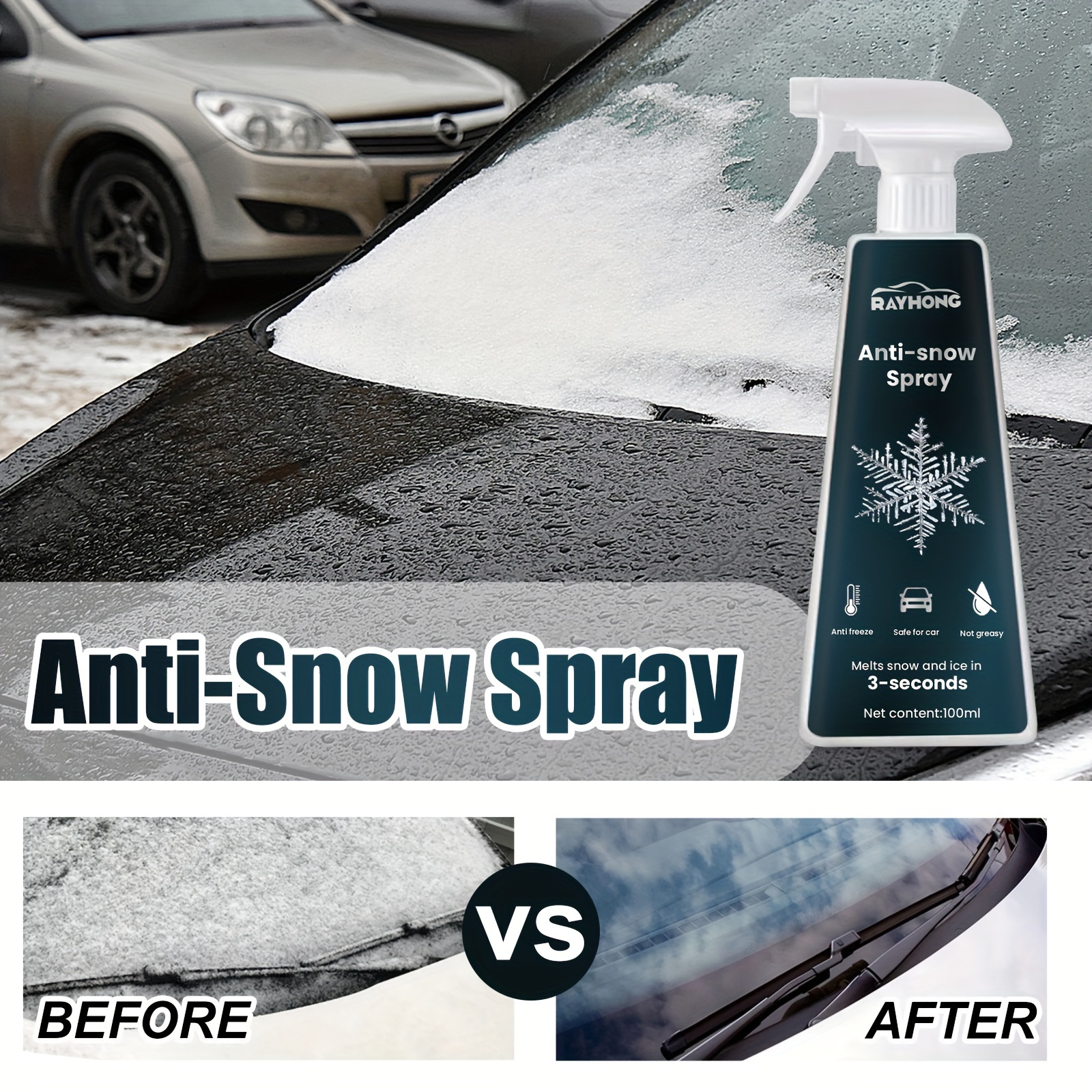 10-1PCS Winter Windshield Deicer Spray 100ML Instantly Melts Ice Fast Ice  Melting Sprays Wiper Defrosting Anti Frost Cleaner
