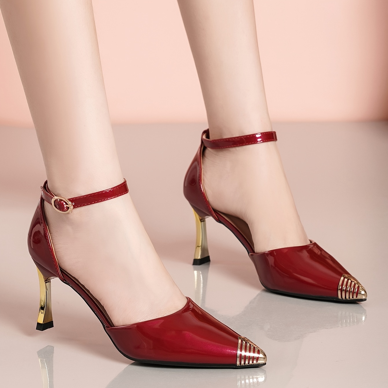 Tacones Aguja Rojos Mujer Elegantes Zapatos Vestir Punta En - Temu
